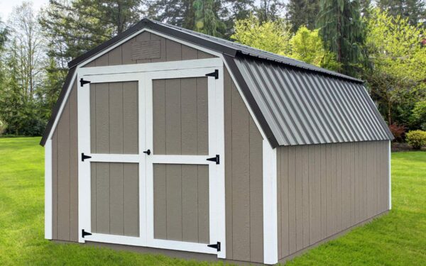 10x16 Painted Barn with Clay Exterior, White Trim and Burnished Slate Metal Roof 10x16 Painted Barn with Clay Exterior, White Trim and Burnished Slate Metal Roof