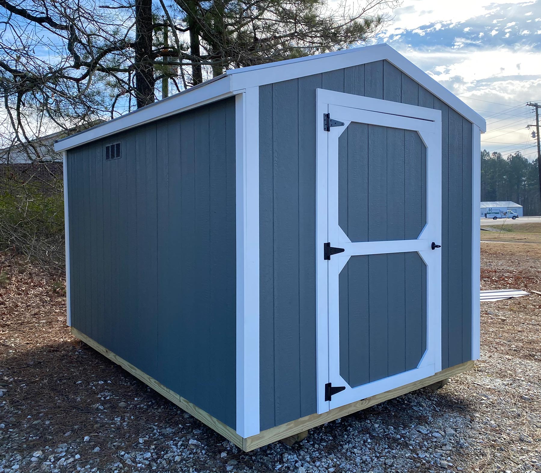 8x12 Painted Utility Shed with Charcoal Exterior and White Trim