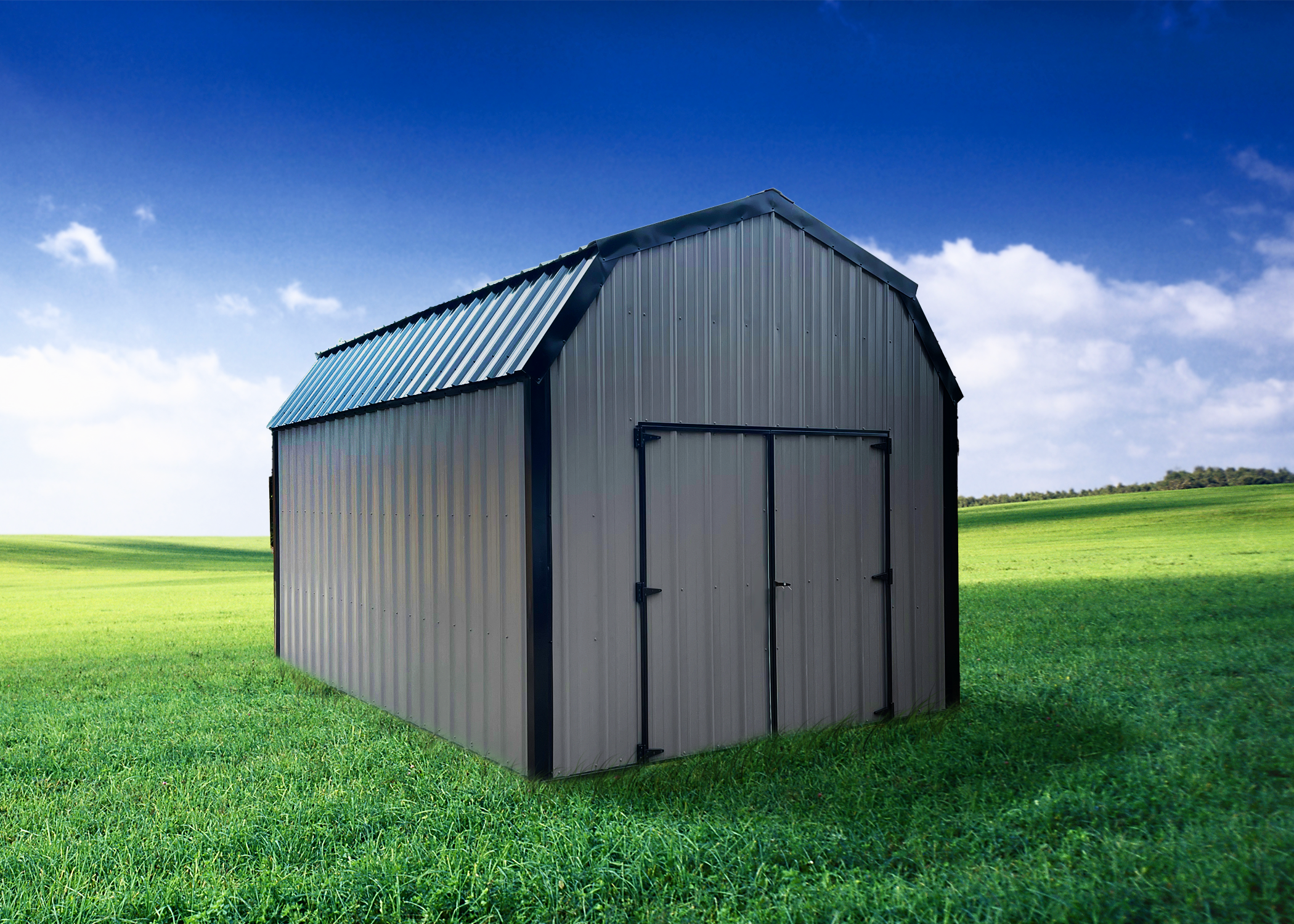 10x16 Metal Lofted Barn with Charcoal Siding, Black Trim and Roof