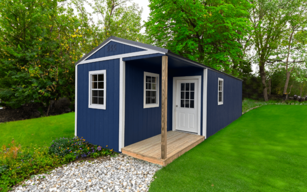Side Porch Cabin Navy Ext White Trim Side Porch Cabin Navy Ext White Trim